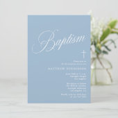 Invitation Modern Script Dusty Blue Boys Baptism (Debout devant)