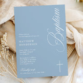Invitation Modern Script Dusty Blue Boys Baptism Invi