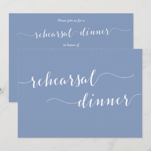 Invitation Modern Script Dusty Blue Wedding Rehearsal Dinner (Devant / Derrière)