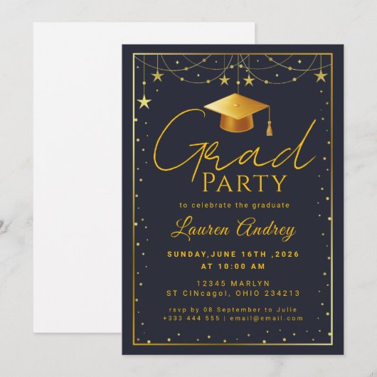 Invitation Modern Script Grad Celebration (Devant / Derrière)
