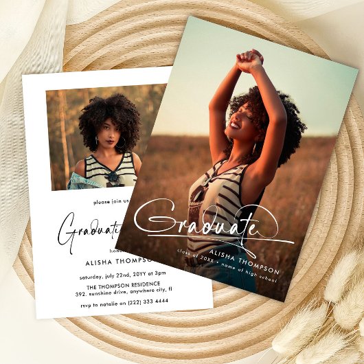 Invitation Modern Script Graduate 2 Photo Graduate Party