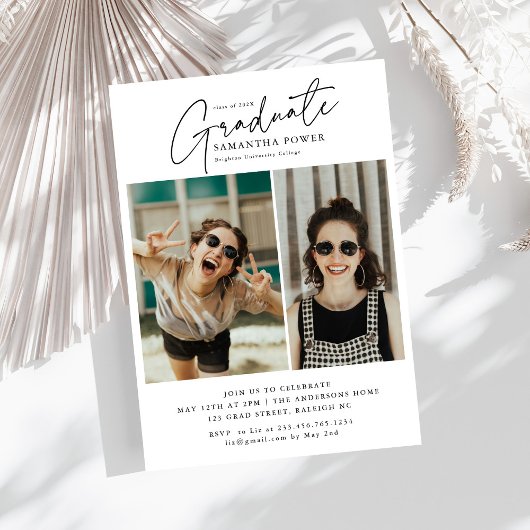 Invitation Modern Script Graduate 2 Photos Graduation Party