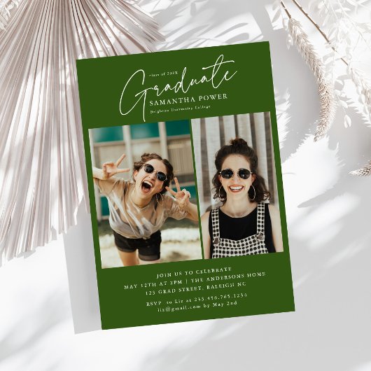 Invitation Modern Script Graduate 2 Photos Graduation Party