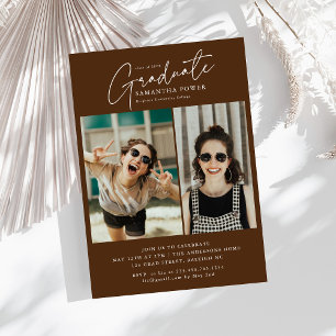 Invitation Modern Script Graduate 2 Photos Graduation Party