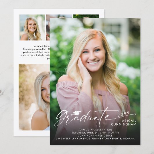 Invitation Modern Script Graduate 5 Photo Graduation (Devant / Derrière)