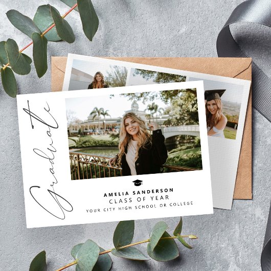 Invitation Modern script graduate photo collage graduation