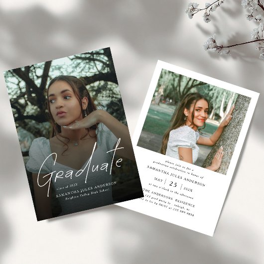 Invitation Modern Script Graduate Photo Graduation Party