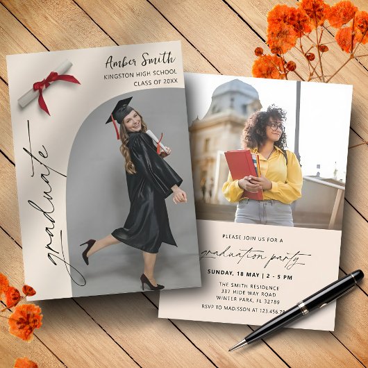 Invitation Modern Script Graduate Photo Party