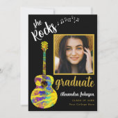Invitation Modern Script Graduate Photo Psychedelic Guitare (Devant)