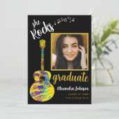 Invitation Modern Script Graduate Photo Psychedelic Guitare (Debout devant)