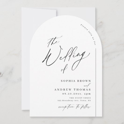 Invitation Modern script minimalist arch wedding (Devant)