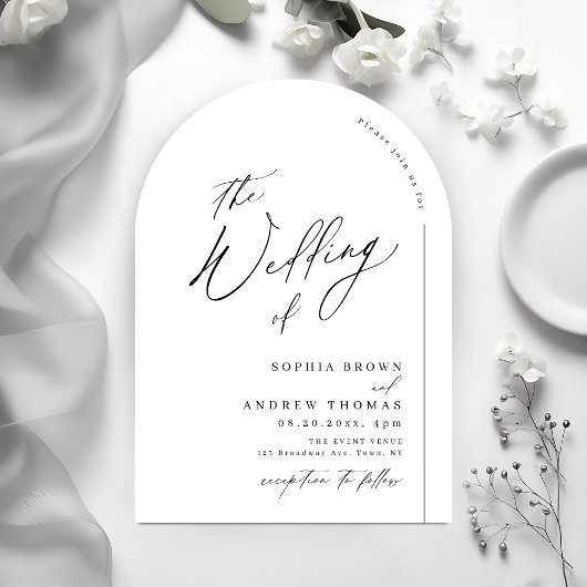 Invitation Modern script minimalist arch wedding