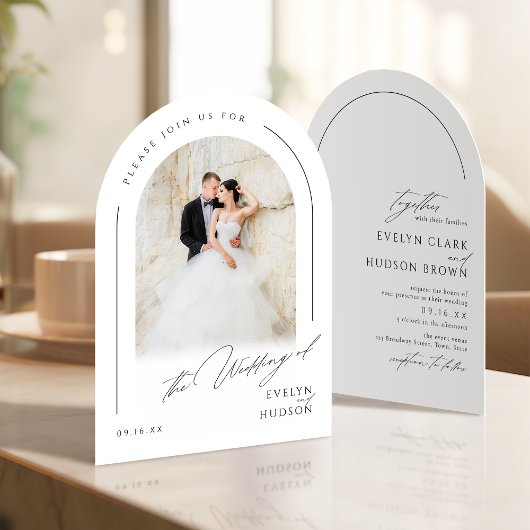Invitation Modern Script Minimalist Photo Arch Wedding