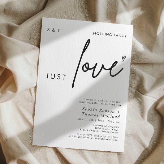 Invitation Modern Script Nothing Fancy Just Love Wedding 