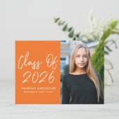 Invitation Modern Script Orange Photo Graduation Party (Debout devant)