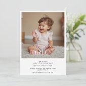 Invitation Modern Script Overlay Baby's First Birthday Photo (Debout devant)