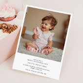 Invitation Modern Script Overlay Baby's First Birthday Photo