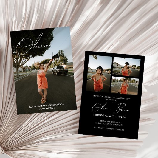 Invitation Modern Script Photo Collage Partie de graduation