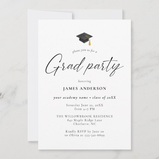 Invitation Modern Script Photo Graduation Party (Devant)