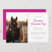 Invitation Modern Script Photo Hot Pink Graduation Party (Devant / Derrière)