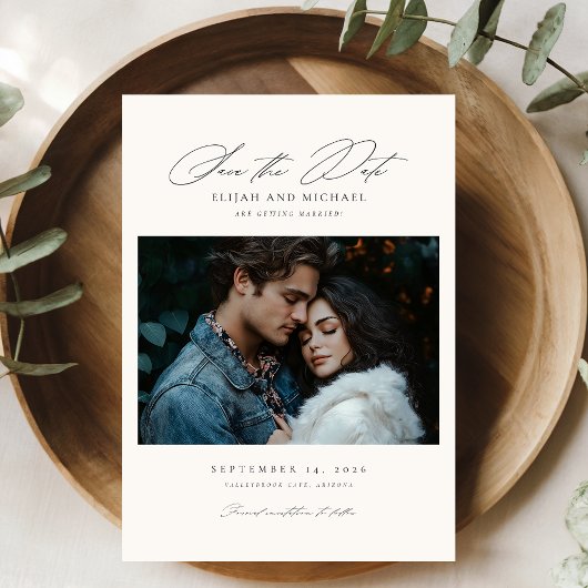 Invitation Modern Script Photo Wedding Enregistrer la date In