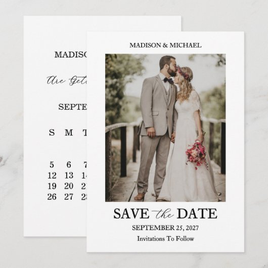 Invitation Modern Script Photo Wedding Save The Date (Devant / Derrière)