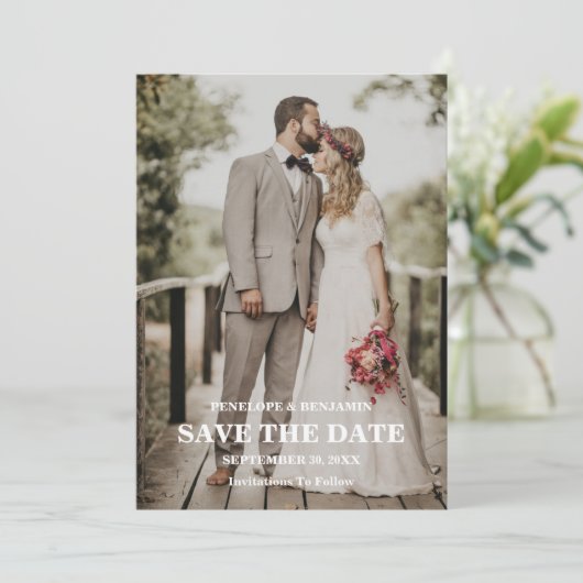 Invitation Modern Script Photo Wedding Save The Date (Debout devant)
