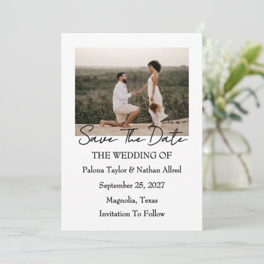 Invitation Modern Script Photo Wedding Save The Date (Debout devant)