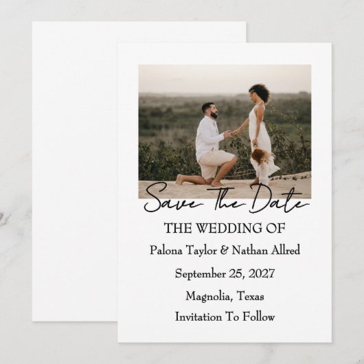 Invitation Modern Script Photo Wedding Save The Date (Devant / Derrière)