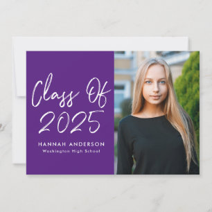 Invitation Modern Script Purple Photo Graduation Party