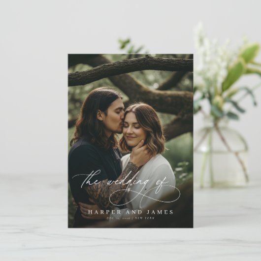 Invitation Modern Script QR Code Boho Minimalist Wedding (Debout devant)