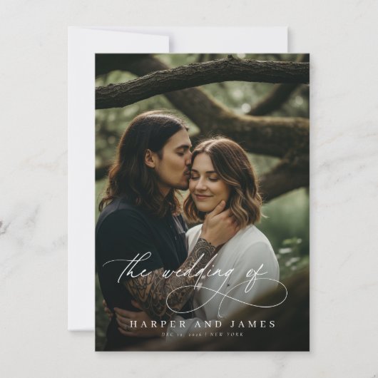 Invitation Modern Script QR Code Boho Minimalist Wedding (Devant)