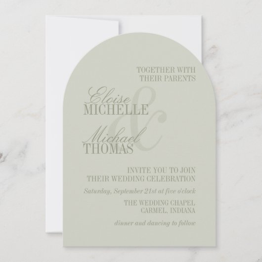 Invitation Modern Script Sage Green Formal Arch Wedding  (Devant)