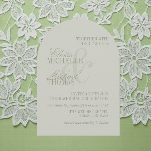 Invitation Modern Script Sage Green Formal Arch Wedding