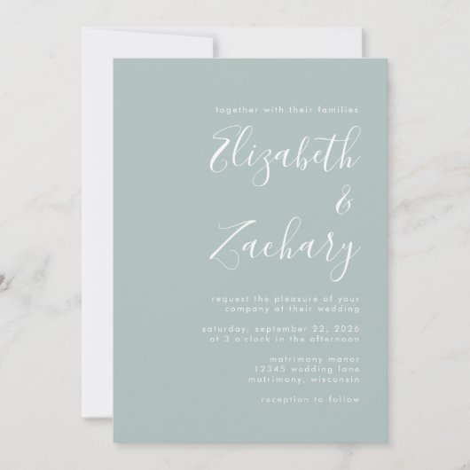 Invitation Modern Script Sea Glass Green QR Code Wedding (Devant)