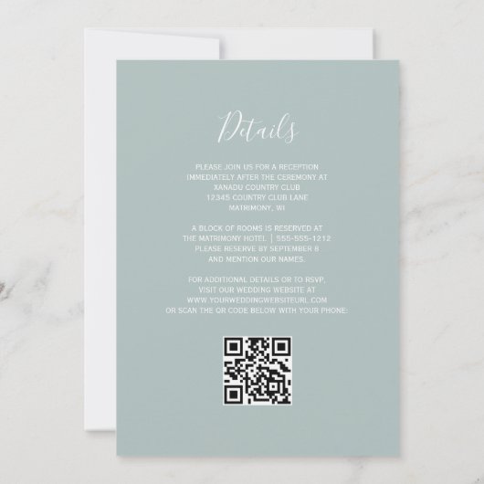 Invitation Modern Script Sea Glass Green QR Code Wedding (Dos)