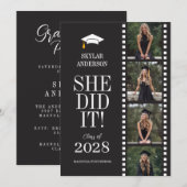 Invitation Modern Script Senior Photo Graduation Black Reel (Devant / Derrière)
