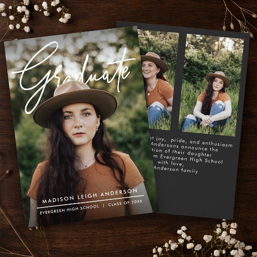 Invitation Modern Script Simple Photo Graduation Announcement