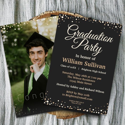 Invitation Modern Script Simple Photo Graduation Party