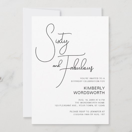Invitation Modern Script Sixty and Fabulous 60th Birthday (Devant)