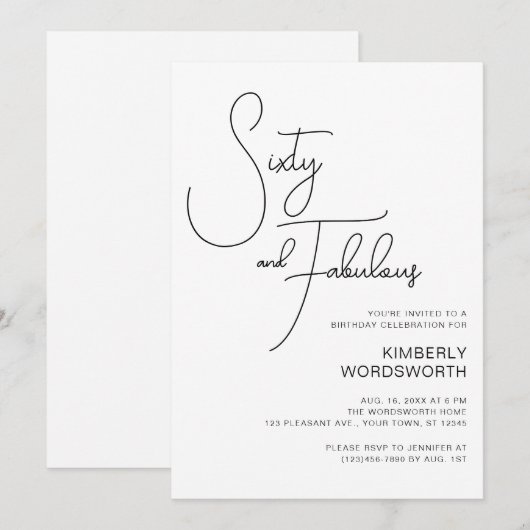 Invitation Modern Script Sixty and Fabulous 60th Birthday (Devant / Derrière)