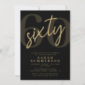 Invitation Modern Script Sixty Black Gold 60th Birthday Party (Devant)