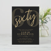 Invitation Modern Script Sixty Black Gold 60th Birthday Party (Debout devant)