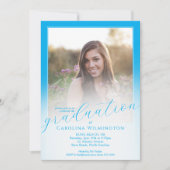Invitation Modern Script Sky Blue Ombre Photo Graduation (Devant)