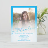 Invitation Modern Script Sky Blue Ombre Photo Graduation (Debout devant)
