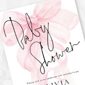 Invitation Modern Script Soft Pink Bow Baby Shower