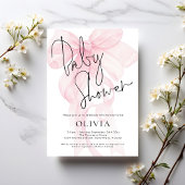 Invitation Modern Script Soft Pink Bow Baby Shower