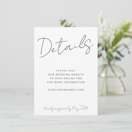 Invitation Modern Script White Mariage Détails du site Web QR (Debout devant)