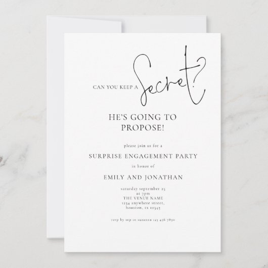 Invitation Modern Secret Surprise Engagement Party (Devant)