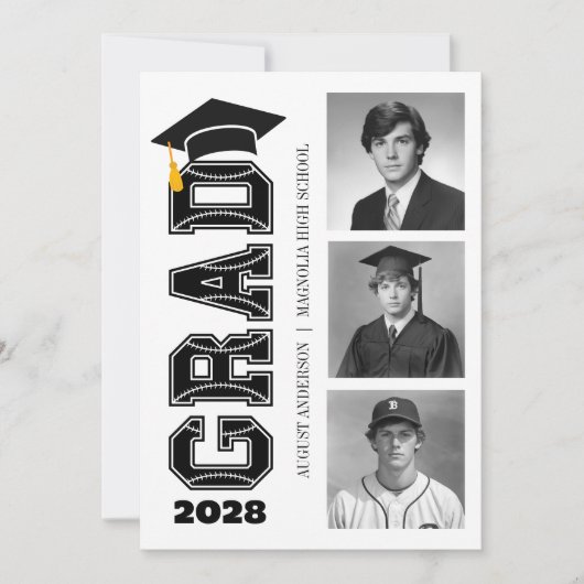Invitation Modern Senior Baseball Player Photo Graduation (Devant)